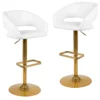 Emma And Oliver 2PK Black Vinyl Adjustable Height Barstool With Rounded Mid-Back And Gold Base -Home furnishings 5972885 White
