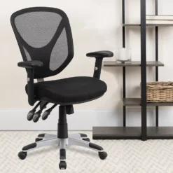 Emma And Oliver Mid-Back Black Mesh Multifunction Swivel Ergonomic Task Office Chair - Arms -Home furnishings 5972889 ALT