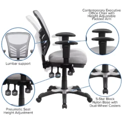 Emma And Oliver Mid-Back Black Mesh/White FrameMultifunction Ergonomic Office Chair With Arms -Home furnishings 5972912 ALT2