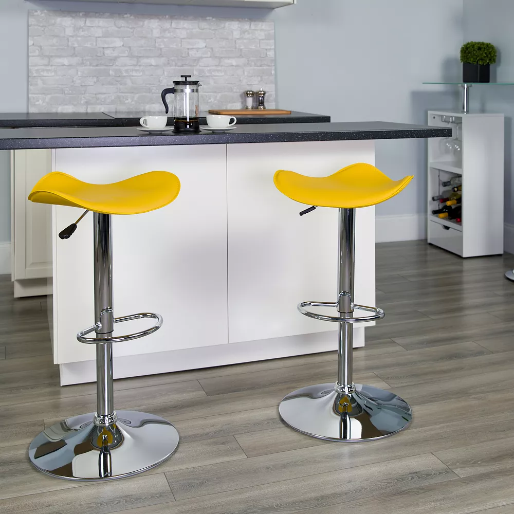 Emma And Oliver White Vinyl Adjustable Height Barstool With Wavy Seat 4 Emma And Oliver White Vinyl Adjustable Height Barstool With Wavy Seat - Image 2