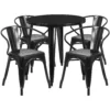 Emma And Oliver Commercial 30" Round Silver Metal Indoor-Outdoor Table Set With 4 Arm Chairs -Home furnishings 5972917 Black