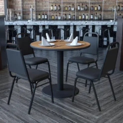 Emma And Oliver 36"RD Natural Laminate Table Set-X-Base & 4 Black Banquet Chairs 7 Emma And Oliver 36"RD Natural Laminate Table Set-X-Base & 4 Black Banquet Chairs -Home furnishings 5972918 ALT