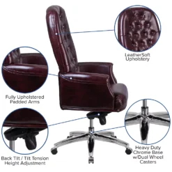 Emma And Oliver High Back Traditional Burgundy LeatherSoft Multifunction Ergonomic Office Chair 8 Emma And Oliver High Back Traditional Burgundy LeatherSoft Multifunction Ergonomic Office Chair -Home furnishings 5972936 ALT2