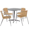 Emma And Oliver 31.5" Round Aluminum Table Set-4 Beige Rattan Chairs -Home furnishings 5972938 Beige