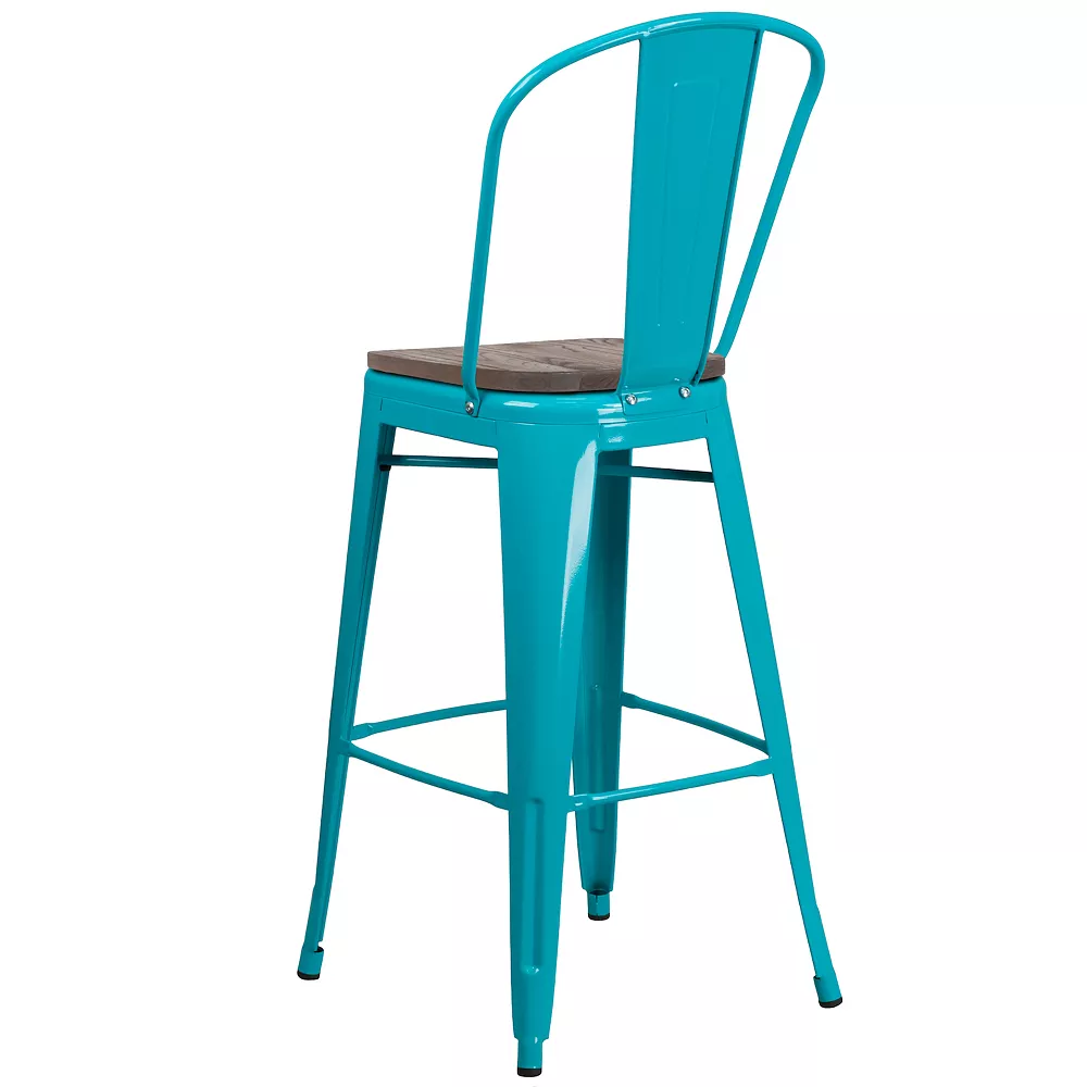 Emma And Oliver 30"H Purple Metal Barstool With Back And Wood Seat 6 Emma And Oliver 30"H Purple Metal Barstool With Back And Wood Seat - Image 4