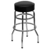 Emma And Oliver Double Ring Chrome Barstool With Red Seat