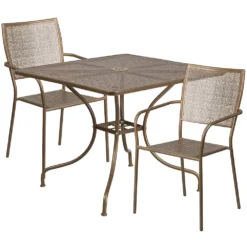 Emma And Oliver Commercial Grade 35.5" Square Coral Patio Table Set-2 Square Back Chairs