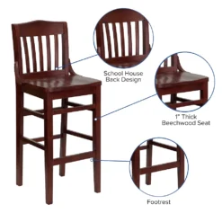 Emma And Oliver School House Back Mahogany Wood Barstool -Home furnishings 5972958 ALT2
