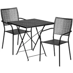 Emma And Oliver Commercial Grade 28" Square Gold Folding Patio Table Set-2 Square Back Chairs