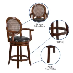 Emma And Oliver 26"H Woven Rattan Back Expresso Wood Counter Arm Stool -Home furnishings 5972968 ALT2