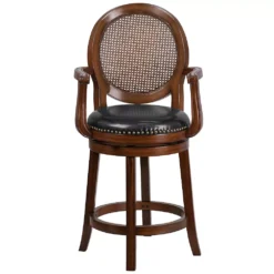 Emma And Oliver 26"H Woven Rattan Back Expresso Wood Counter Arm Stool -Home furnishings 5972968 ALT3
