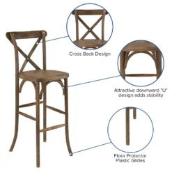 Emma And Oliver Dark Antique Wood Cross Back Barstool 8 Emma And Oliver Dark Antique Wood Cross Back Barstool -Home furnishings 5972974 ALT2