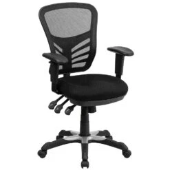 Emma And Oliver Mid-Back Black Mesh Multifunction Ergonomic Office Chair With Adjustable Arms