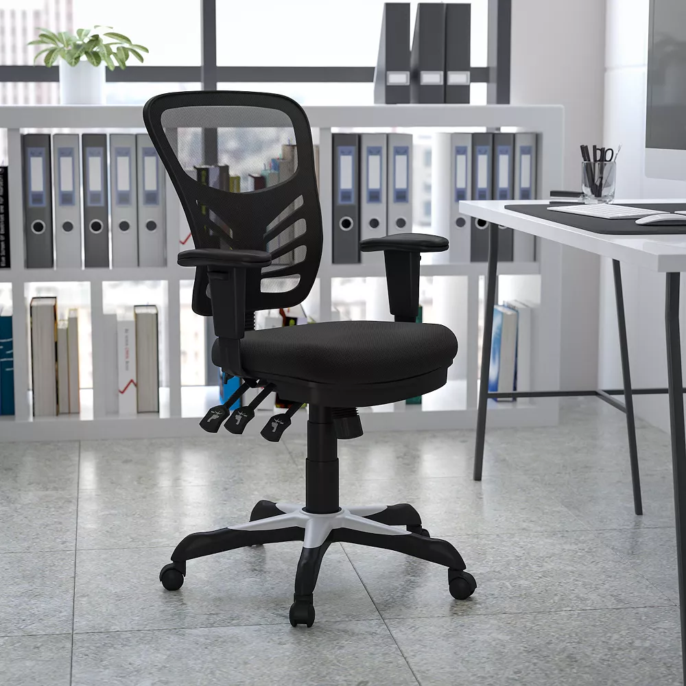 Emma And Oliver Mid-Back Black Mesh Multifunction Ergonomic Office Chair With Adjustable Arms 4 Emma And Oliver Mid-Back Black Mesh Multifunction Ergonomic Office Chair With Adjustable Arms - Image 2