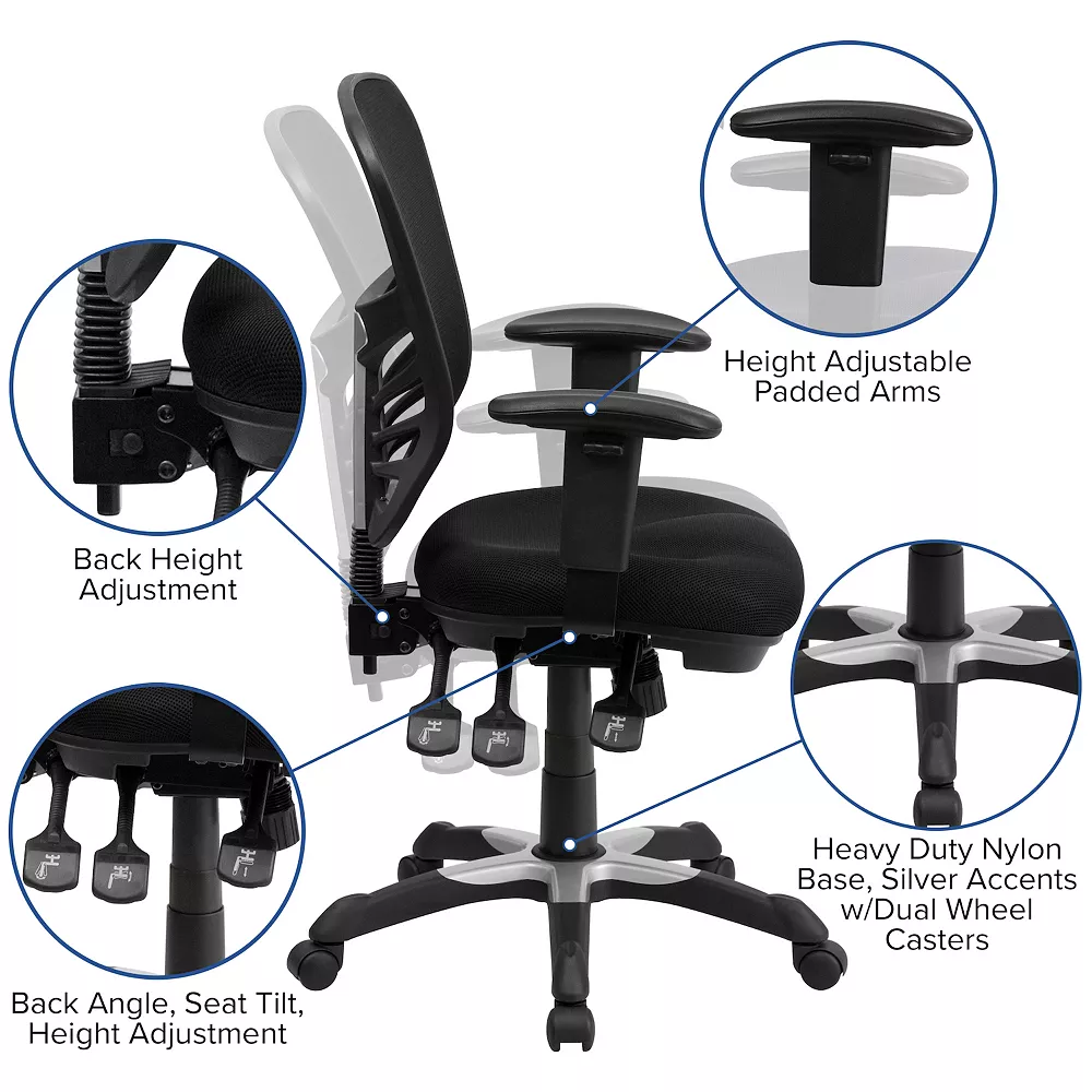 Emma And Oliver Mid-Back Black Mesh Multifunction Ergonomic Office Chair With Adjustable Arms 5 Emma And Oliver Mid-Back Black Mesh Multifunction Ergonomic Office Chair With Adjustable Arms - Image 3