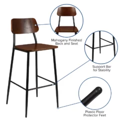 Emma And Oliver Industrial Barstool With Gunmetal Steel Frame And Rustic Wood Seat -Home furnishings 5972987 ALT2