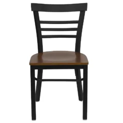 Emma And Oliver Black Three-Slat Ladder Back Metal Dining Chair - Cherry Wood Seat 8 Emma And Oliver Black Three-Slat Ladder Back Metal Dining Chair - Cherry Wood Seat -Home furnishings 5973993 ALT2