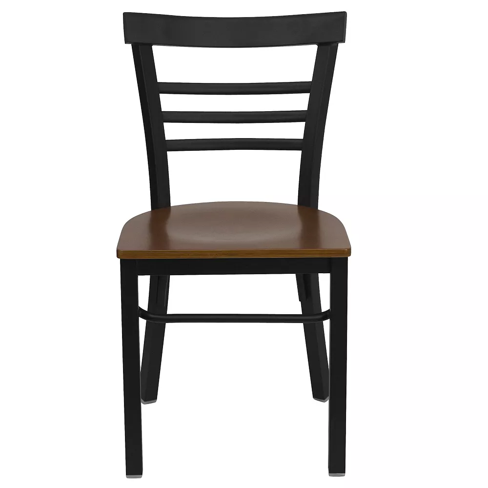 Emma And Oliver Black Three-Slat Ladder Back Metal Dining Chair - Cherry Wood Seat 5 Emma And Oliver Black Three-Slat Ladder Back Metal Dining Chair - Cherry Wood Seat - Image 3