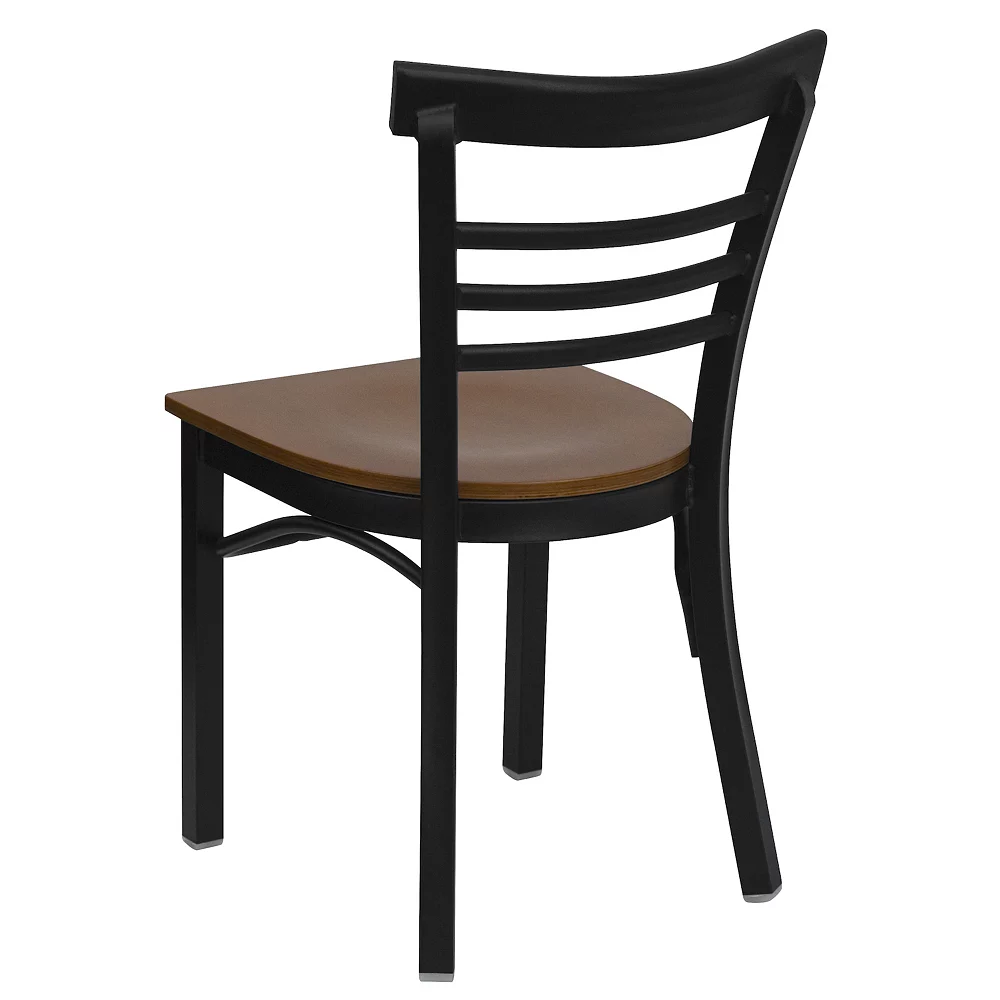 Emma And Oliver Black Three-Slat Ladder Back Metal Dining Chair - Cherry Wood Seat 6 Emma And Oliver Black Three-Slat Ladder Back Metal Dining Chair - Cherry Wood Seat - Image 4