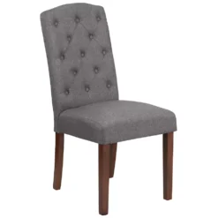 Emma And Oliver Gray Fabric Diamond Patterned Button Tufted Parsons Chair