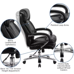 Emma And Oliver 24/7 500 Lb. Big & Tall Black Fabric Ergonomic Office Chair With Loop Arms -Home furnishings 5974005 ALT2