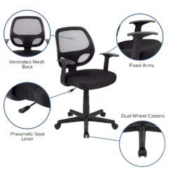 Emma And Oliver Mid-Back Black Mesh Swivel Ergonomic Task Office Chair - Arms, BIFMA Certified -Home furnishings 5974006 ALT2