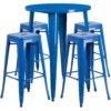 Emma And Oliver Commercial Grade 30" Round Antique Metal Bar Table Set-4 Backless Stools 2 Emma And Oliver Commercial Grade 30" Round Antique Metal Bar Table Set-4 Backless Stools -Home furnishings 5974088 Blue