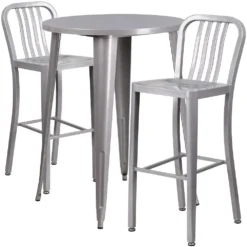 Emma And Oliver Commercial Grade 30" Round Red Metal Bar Table Set-2 Vertical Slat Back Stools