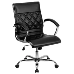 Emma And Oliver Mid-Back Designer Black LeatherSoft Swivel Office Chair With Arms