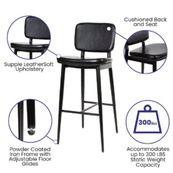 Emma And Oliver Set Of 2 Black LeatherSoft Barstools With Black Iron Frame-Integrated Footrest -Home furnishings 5974098 ALT3