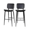 Emma And Oliver Set Of 2 Black LeatherSoft Barstools With Black Iron Frame-Integrated Footrest -Home furnishings 5974098 Black