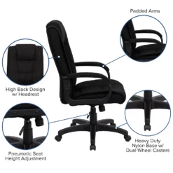 Emma And Oliver High Back Black LeatherSoft Multi-Line Stitch Swivel Office Chair With Arms -Home furnishings 5974104 ALT2