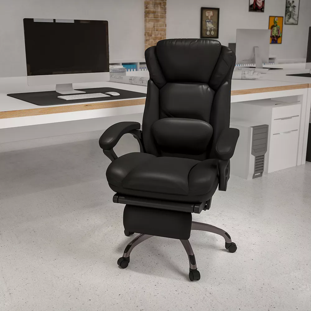 Emma And Oliver High Back Black LeatherSoft Reclining Ergonomic Outer Lumbar Swivel Office Chair 4 Emma And Oliver High Back Black LeatherSoft Reclining Ergonomic Outer Lumbar Swivel Office Chair - Image 2