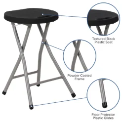 Emma And Oliver 2 Pack Foldable Portable Stool With Black Plastic Seat And Titanium Gray Frame -Home furnishings 5974113 ALT2