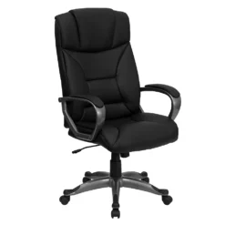 Emma And Oliver High Back Black LeatherSoft Executive Swivel Office Chair With Lip Edge Base