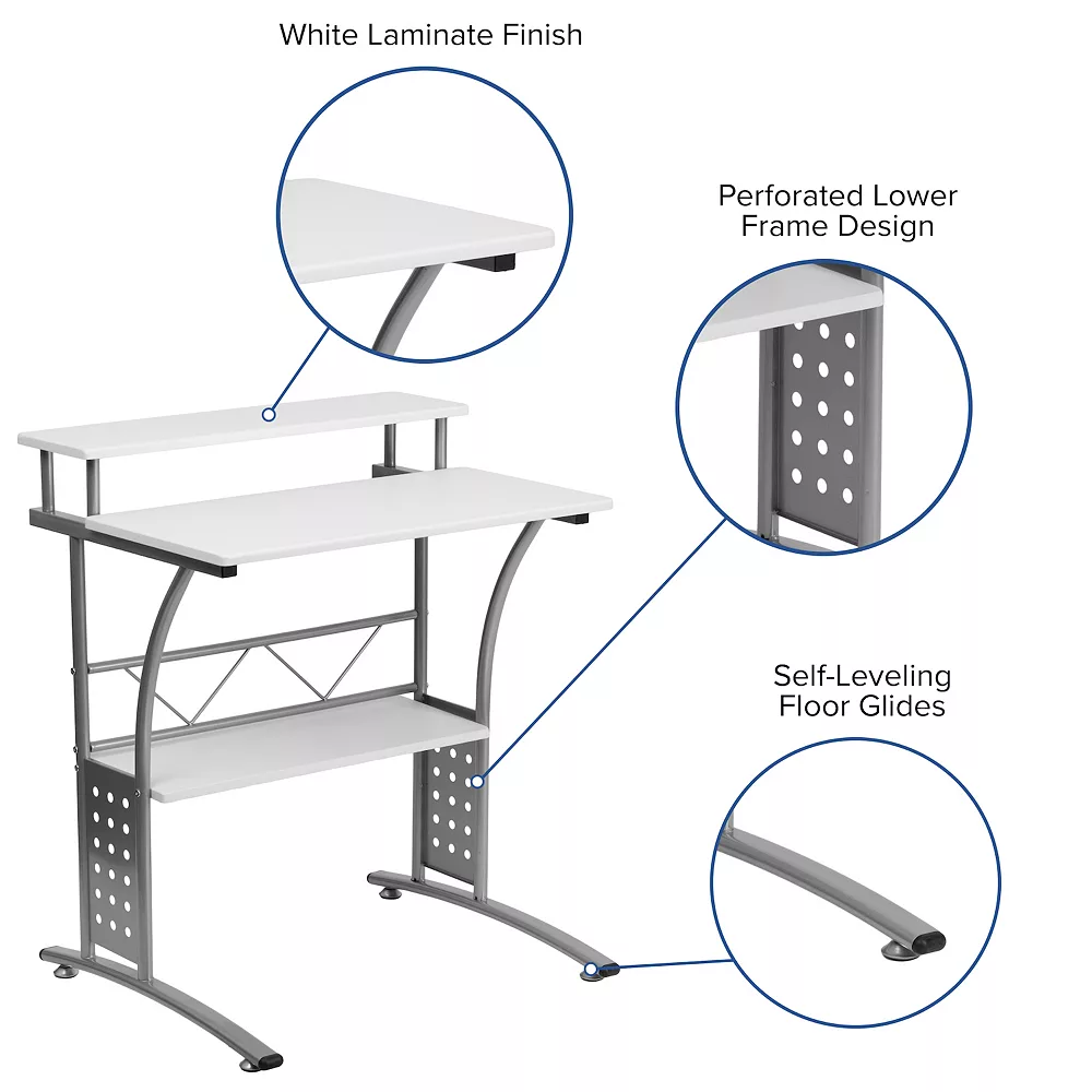 Emma And Oliver Maple Computer Desk With Top And Lower Storage Shelves 5 Emma And Oliver Maple Computer Desk With Top And Lower Storage Shelves - Image 3