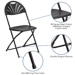 Emma And Oliver 2 Pack 650 Lb. Capacity Charcoal Plastic Fan Back Folding Chair -Home furnishings 5976335 ALT2