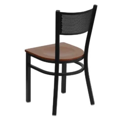 Emma And Oliver Black Grid Back Metal Restaurant Chair - Cherry Wood Seat -Home furnishings 5976364 ALT3