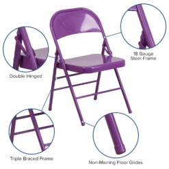 Emma And Oliver 2 Pack Impulsive Purple Triple Braced & Double Hinged Metal Folding Chair 8 Emma And Oliver 2 Pack Impulsive Purple Triple Braced & Double Hinged Metal Folding Chair -Home furnishings 5978196 ALT2