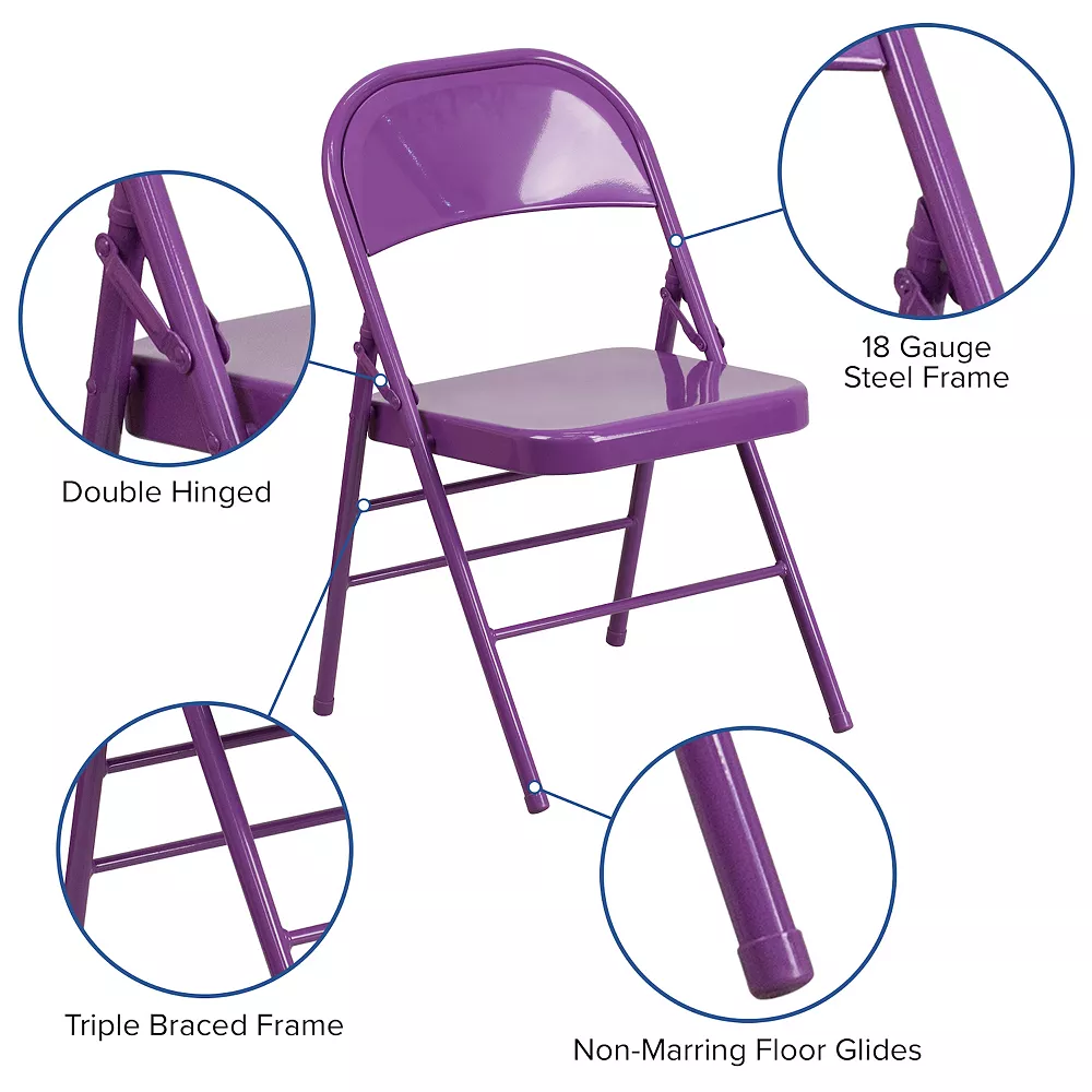 Emma And Oliver 2 Pack Impulsive Purple Triple Braced & Double Hinged Metal Folding Chair 5 Emma And Oliver 2 Pack Impulsive Purple Triple Braced & Double Hinged Metal Folding Chair - Image 3