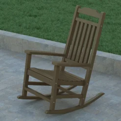 Emma And Oliver Set Of 2 Teal All-Weather Poly Resin Faux Wood Rocking Chairs For Porch &Patio -Home furnishings 5978199 ALT2