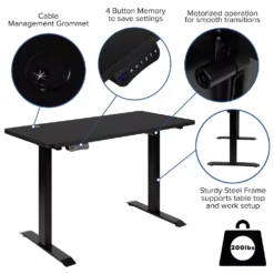 Emma And Oliver Electric Height Adjustable Standing Desk - 48" Wide X 24" Deep (Black) -Home furnishings 5978202 ALT3