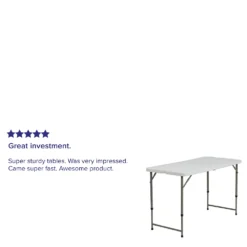 Emma And Oliver 4-Foot Height Adjustable Bi-Fold White Plastic Folding Table W/ Handle -Home furnishings 5978210 ALT3