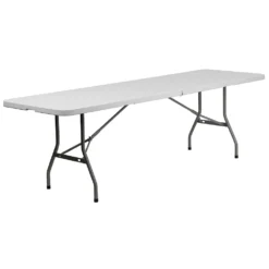 Emma And Oliver 8-Foot Bi-Fold Granite White Plastic Banquet And Event Folding Table With Handle