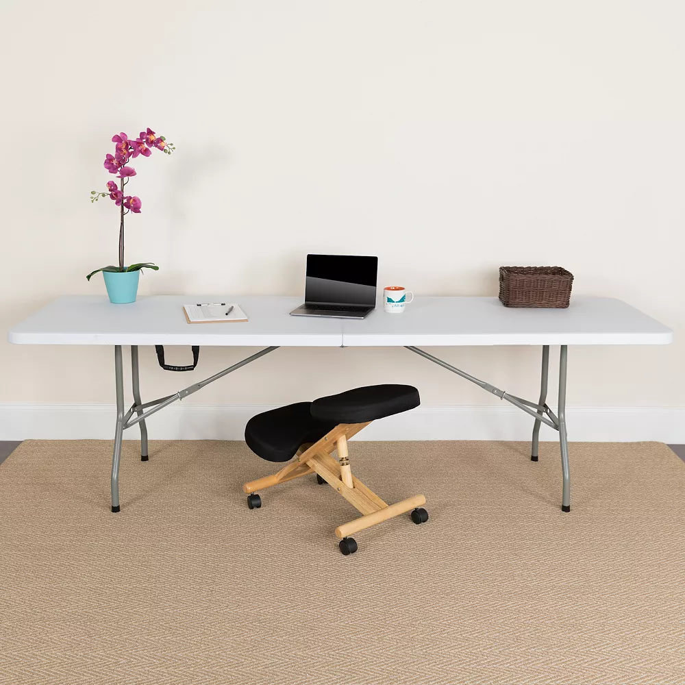 Emma And Oliver 8-Foot Bi-Fold Granite White Plastic Banquet And Event Folding Table With Handle 4 Emma And Oliver 8-Foot Bi-Fold Granite White Plastic Banquet And Event Folding Table With Handle - Image 2