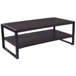 Emma And Oliver Charcoal Wood Grain Finish Coffee Table With Black Metal Frame