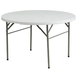 Emma And Oliver 4-Foot Round Bi-Fold Granite White Plastic Event Folding Table With Handle
