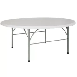 Emma And Oliver 6-Foot Round Bi-Fold Granite White Plastic Event Folding Table With Handle