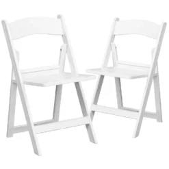 Emma And Oliver 2 Pack White Resin Slatted Party & Rental Folding Chair Indoor Outdoor