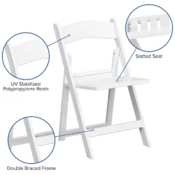 Emma And Oliver 2 Pack White Resin Slatted Party & Rental Folding Chair Indoor Outdoor -Home furnishings 5978220 ALT3